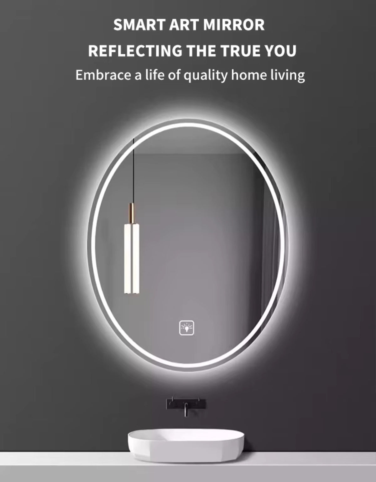Mango Oval LED Bathroom Mirror, Dimmable 3-Color Light, 24 x 32 Inch