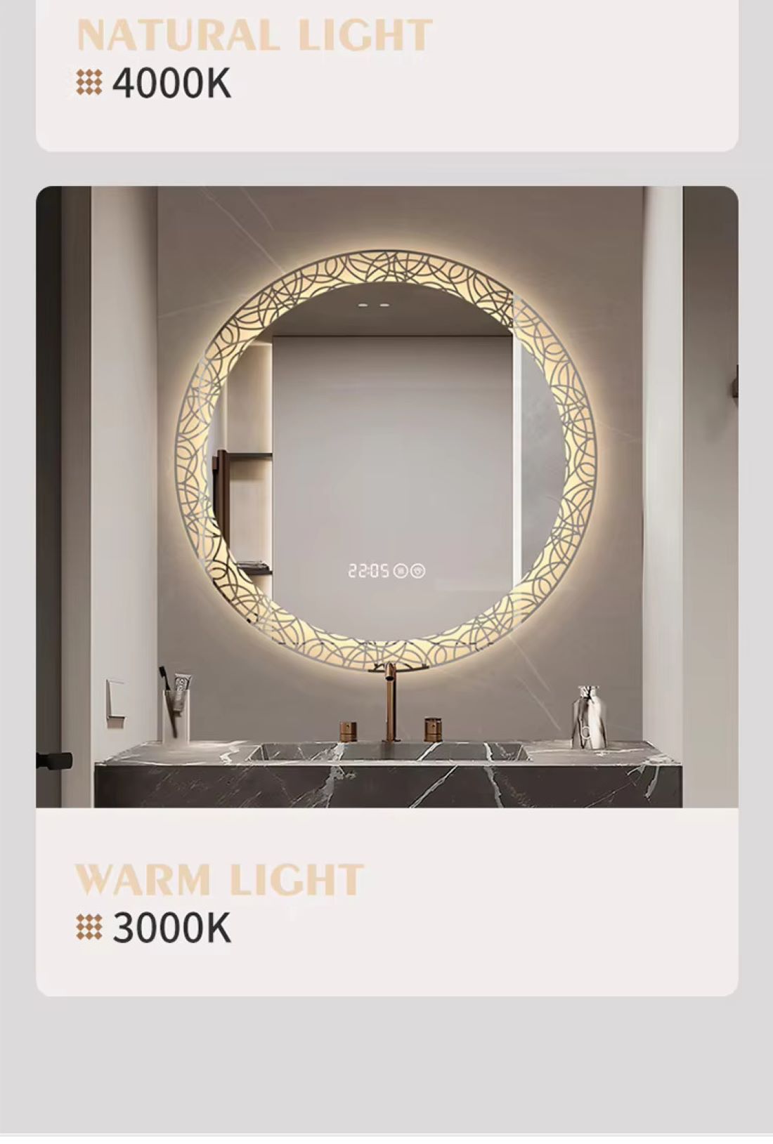 Mango Round Backlit LED Bathroom Mirror 24 Inch