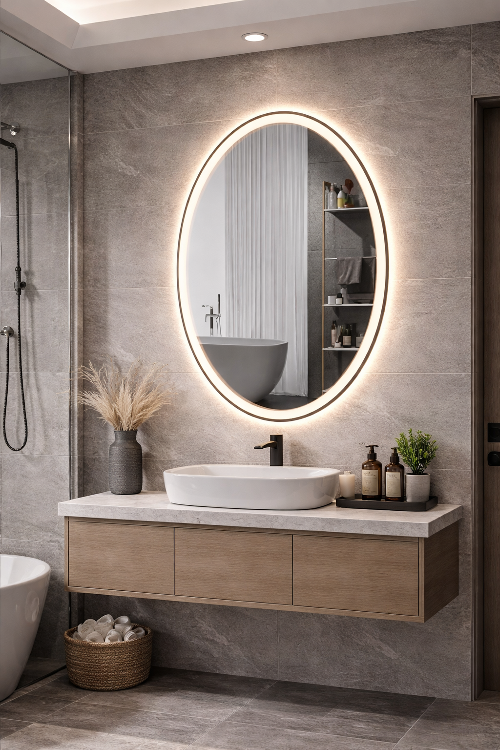 Mango Oval LED Bathroom Mirror, Dimmable 3-Color Light, 24 x 32 Inch