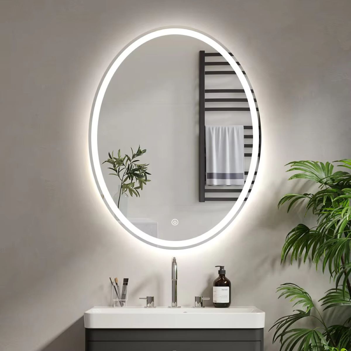 Mango Oval LED Bathroom Mirror, Dimmable 3-Color Light, 24 x 32 Inch