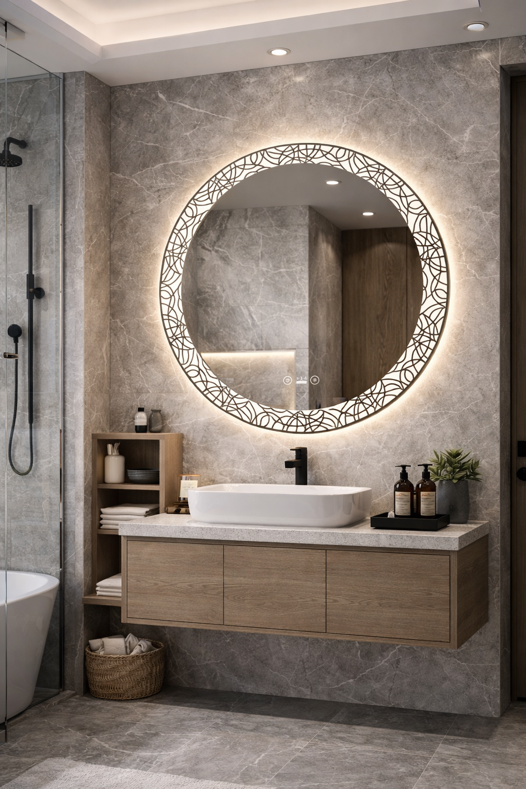 Mango 24 Inch Round LED Bathroom Mirror with Dimmable 3-Color Light