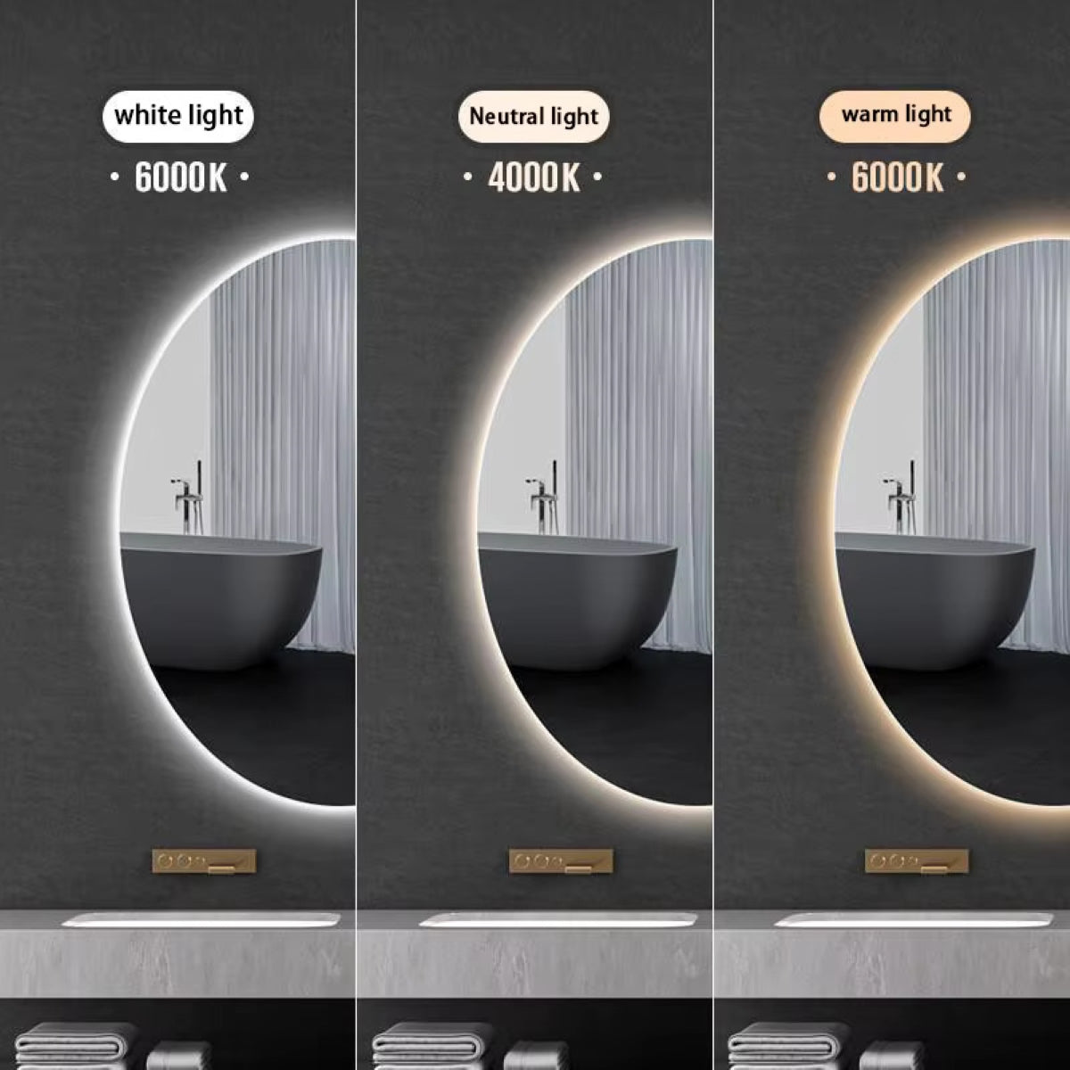 Mango Oval LED Bathroom Mirror, Dimmable 3-Color Light, 24 x 32 Inch