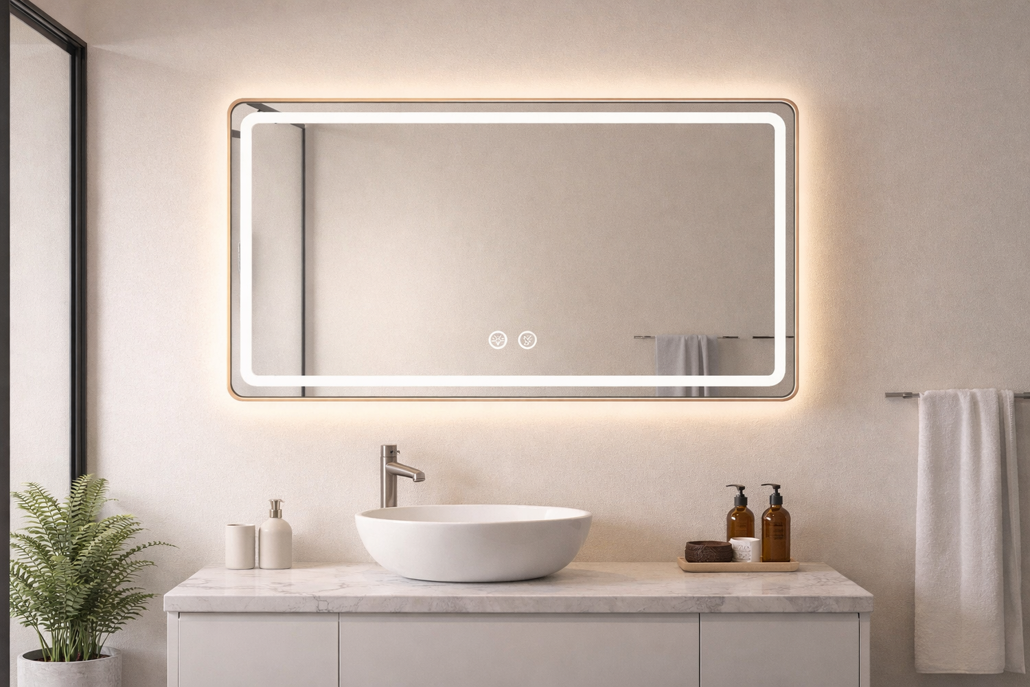 Mango Gold Framed LED Bathroom Mirror, Dimmable 3-Color Light, 24 x 32 Inch
