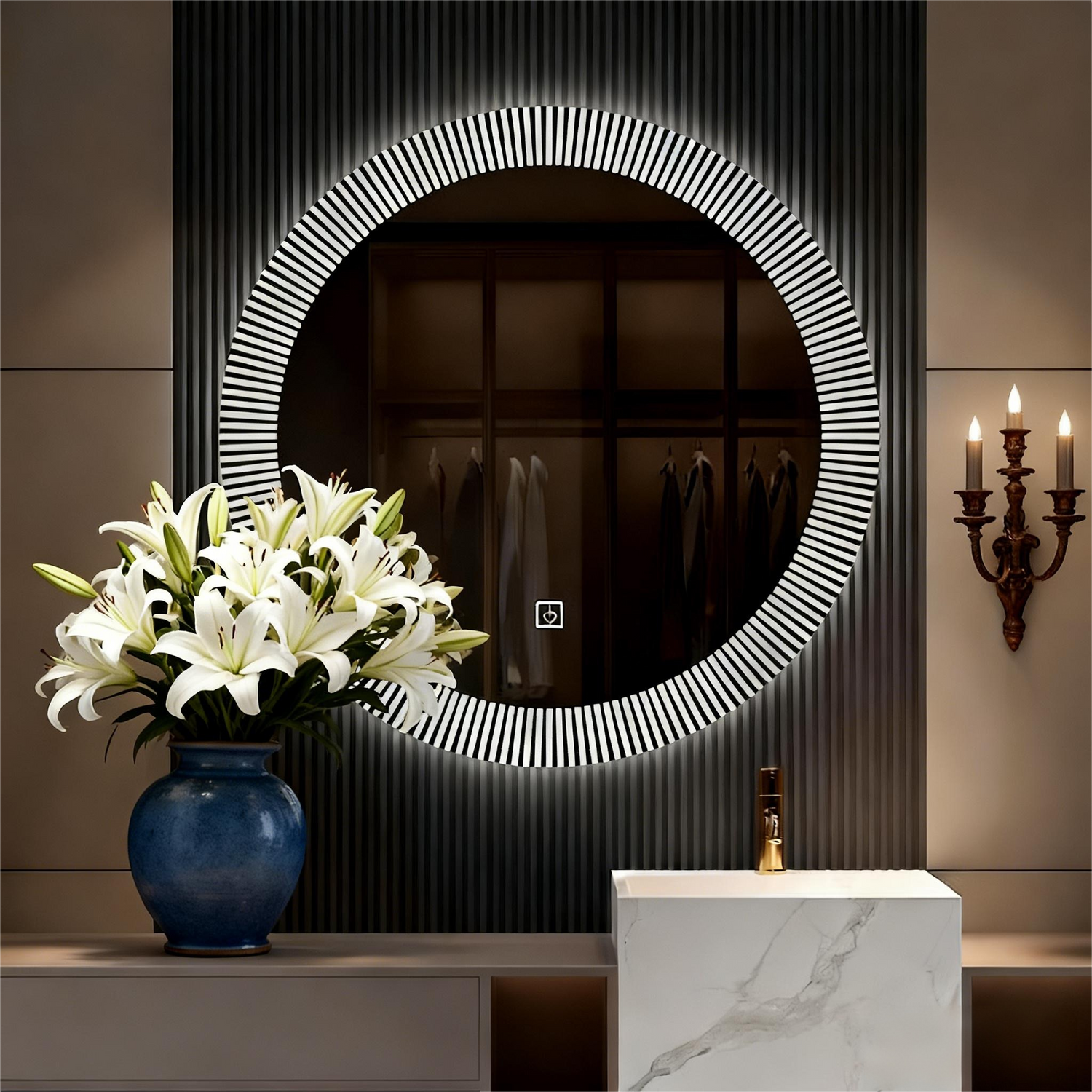 Mango 24 Inch Round LED Bathroom Mirror with Dimmable 3-Color Light