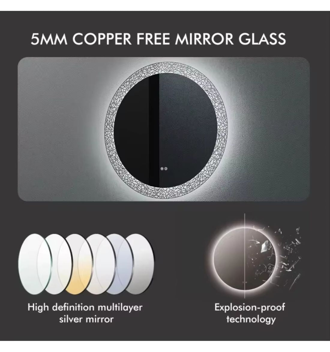 Mango Round Backlit LED Bathroom Mirror 24 Inch
