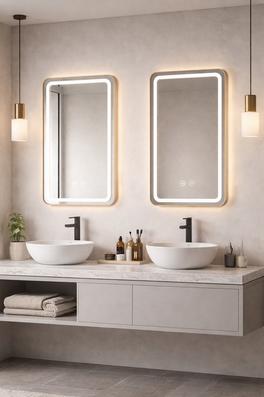 Mango Gold Framed LED Bathroom Mirror, Dimmable 3-Color Light, 24 x 32 Inch