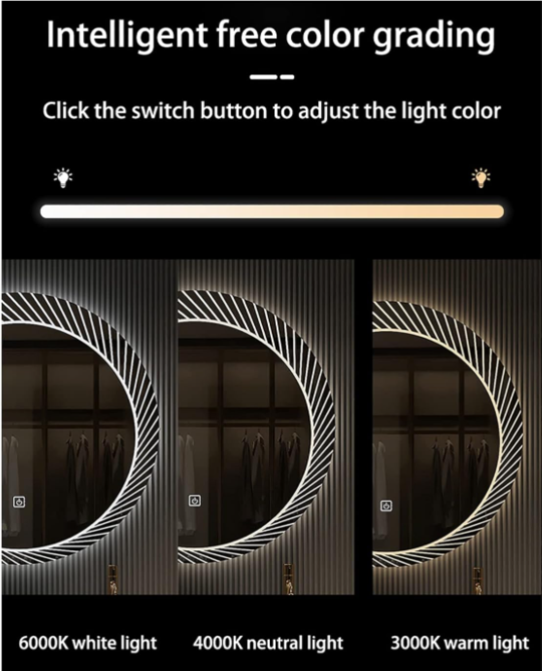 Mango 24 Inch Round LED Bathroom Mirror with Dimmable 3-Color Light