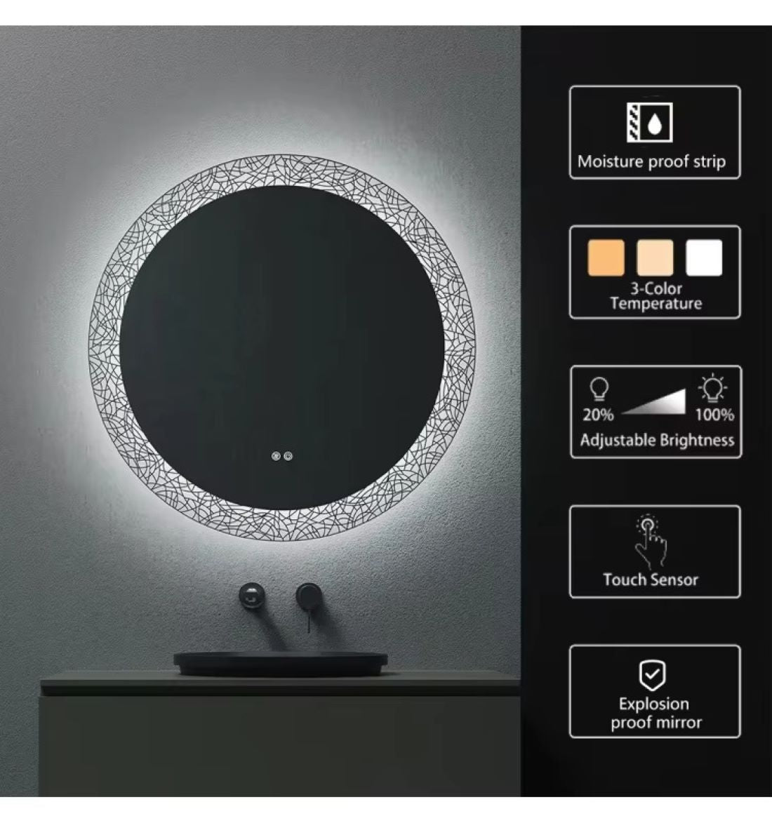 Mango Round Backlit LED Bathroom Mirror 24 Inch