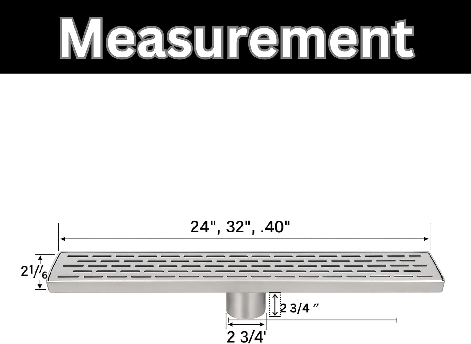 24" Linear Rectangle Shower Floor Drain Channel for Bathroom, Fast Drainage with Hair Strainer, CUPC Certified, Adjustable Leveling Feet with Removable Pattern Grate (Brushed Nickel, 24 Inch)