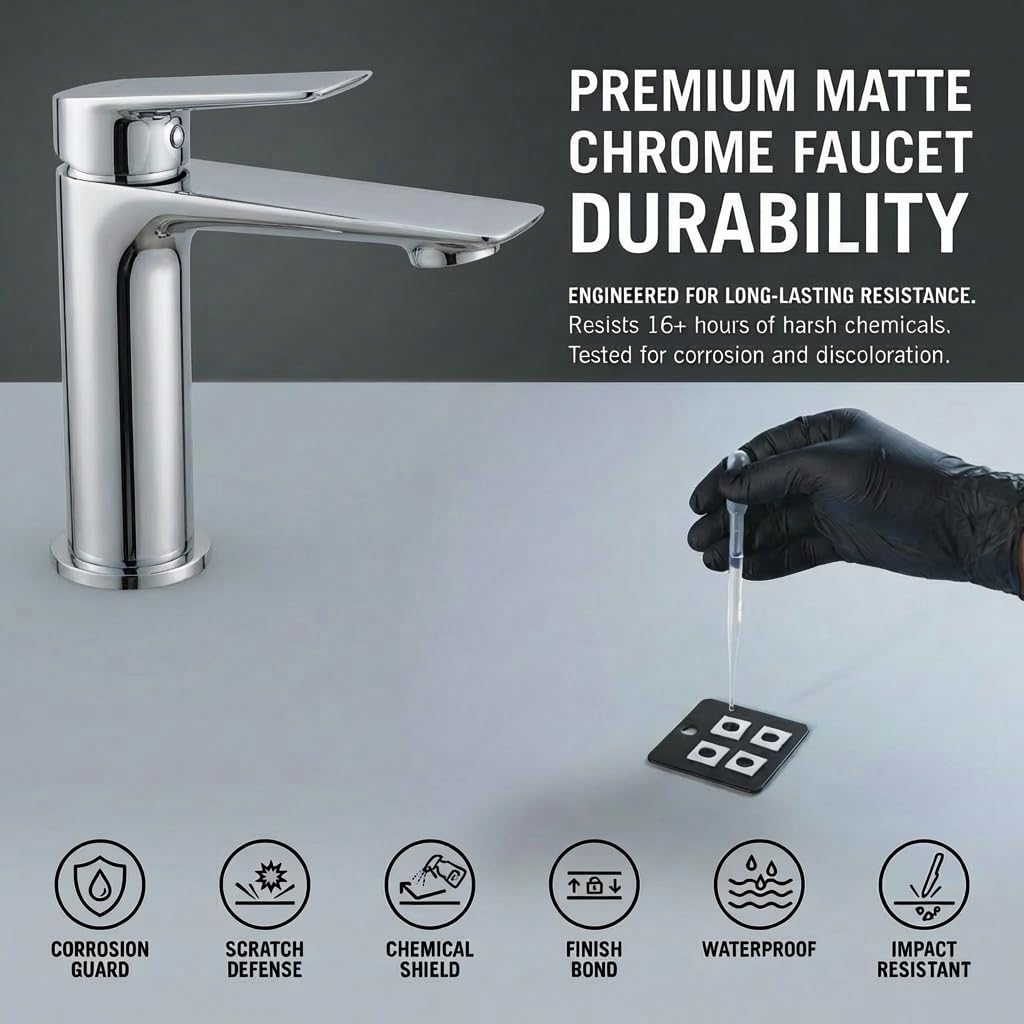 Chrome Single Hole Bathroom Vanity Faucet 1 Hole, Single Handle Bathroom Sink Faucet, 304SUS Stainless Steel with Pure in-Built Copper (Triangular Body, Chrome-30340)