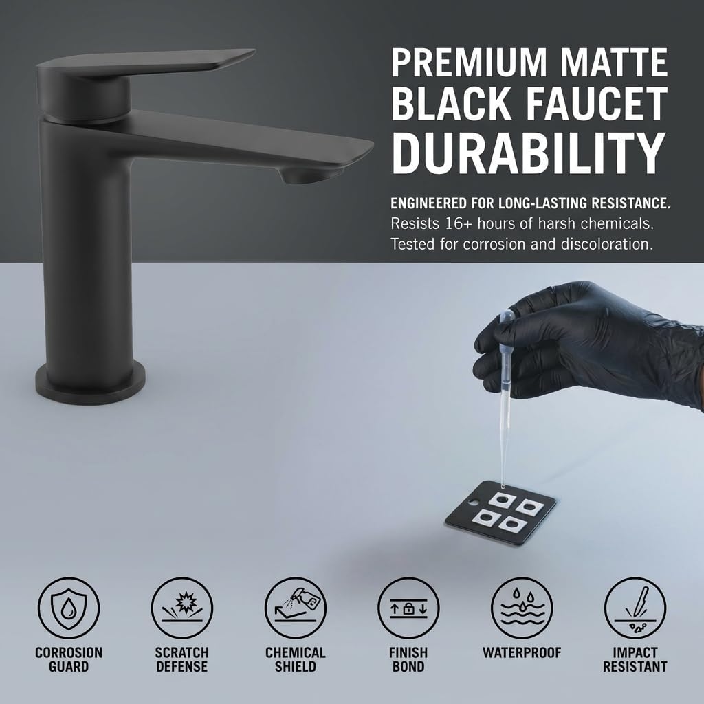 Black Single Hole Bathroom Vanity Faucet 1 Hole, Single Handle Bathroom Sink Faucet, Robinet monotrou Salle de bain, 304SUS Stainless Steel with Pure in-Built Copper (Triangular Body, Black)