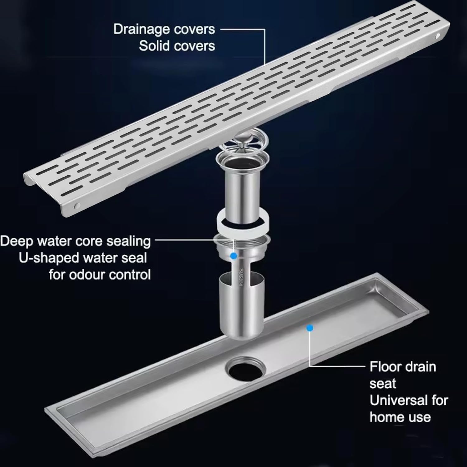 24" Linear Rectangle Shower Floor Drain Channel for Bathroom, Fast Drainage with Hair Strainer, CUPC Certified, Adjustable Leveling Feet with Removable Pattern Grate (Brushed Nickel, 24 Inch)