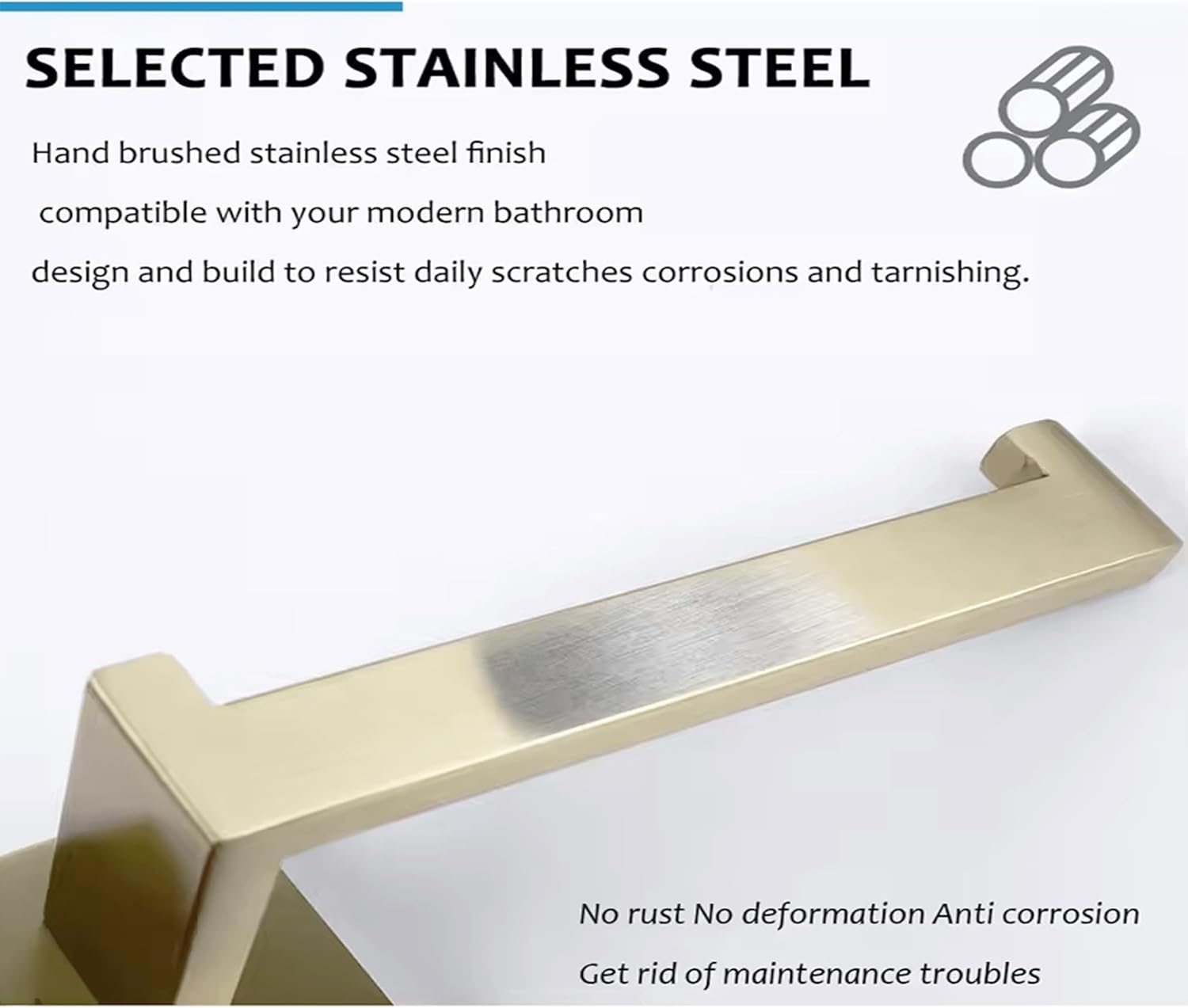 Towel Rack Set - Premium SUS304 Stainless Steel Towel Holder, Hand Towel Holder, Rustproof Bathroom Accessories - Includes 24" Bar, 6.5" Toilet Paper Holder, 2" Hook (Gold)