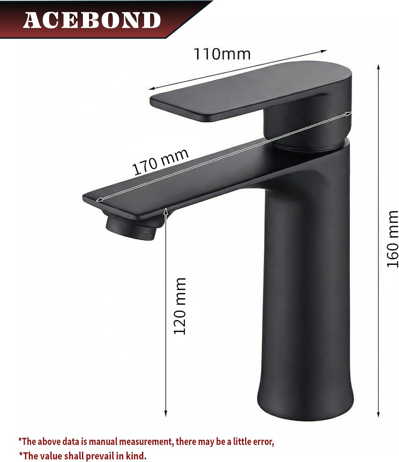 Black Single Hole Bathroom Vanity Faucet 1 Hole, Single Handle Bathroom Sink Faucet, Robinet monotrou Salle de bain, 304SUS Stainless Steel with Pure in-Built Copper (Triangular Body, Black)