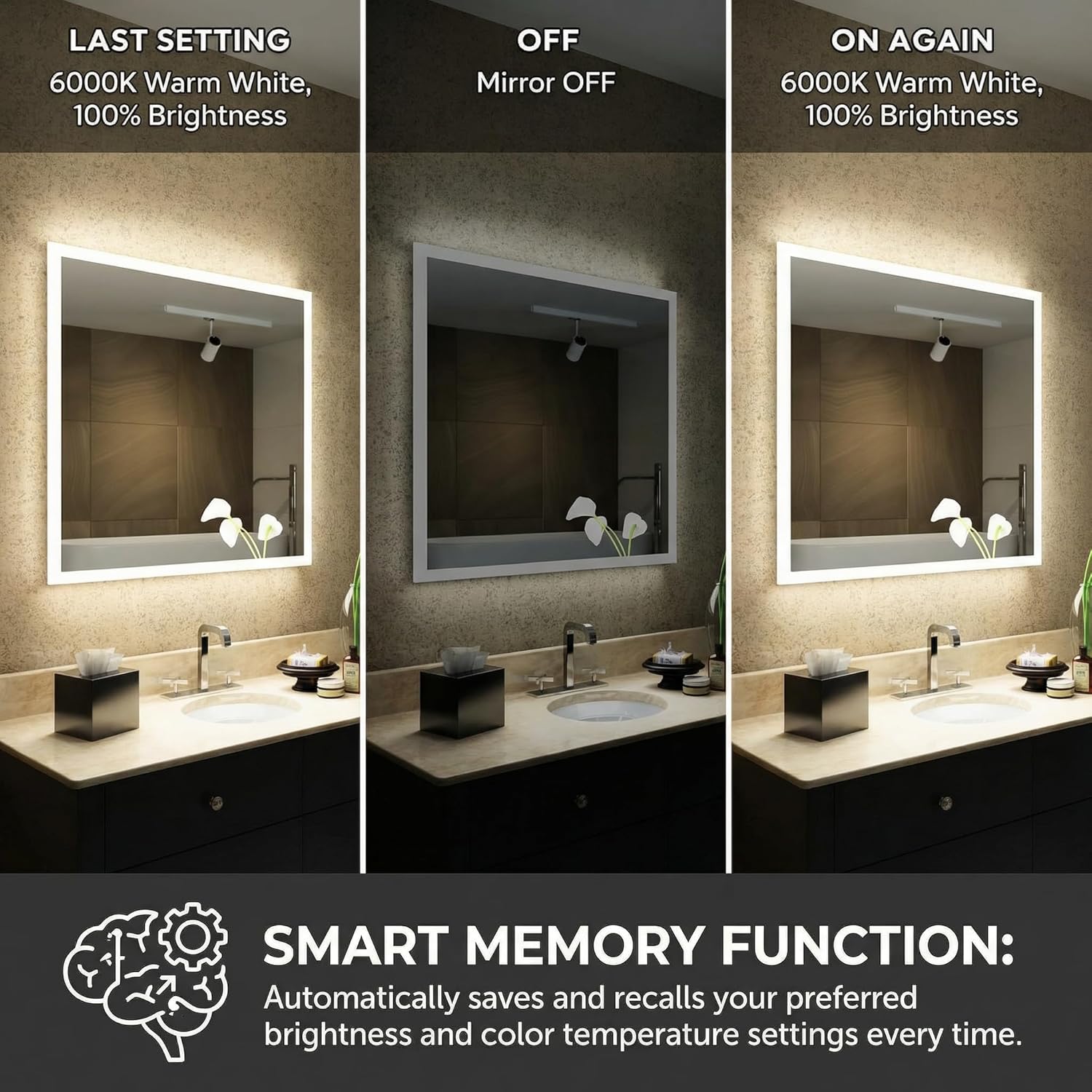 Mango 28 x 32 Inch Rectangular LED Bathroom Mirror with Anti-Fog and Dimmable 3-Color Light