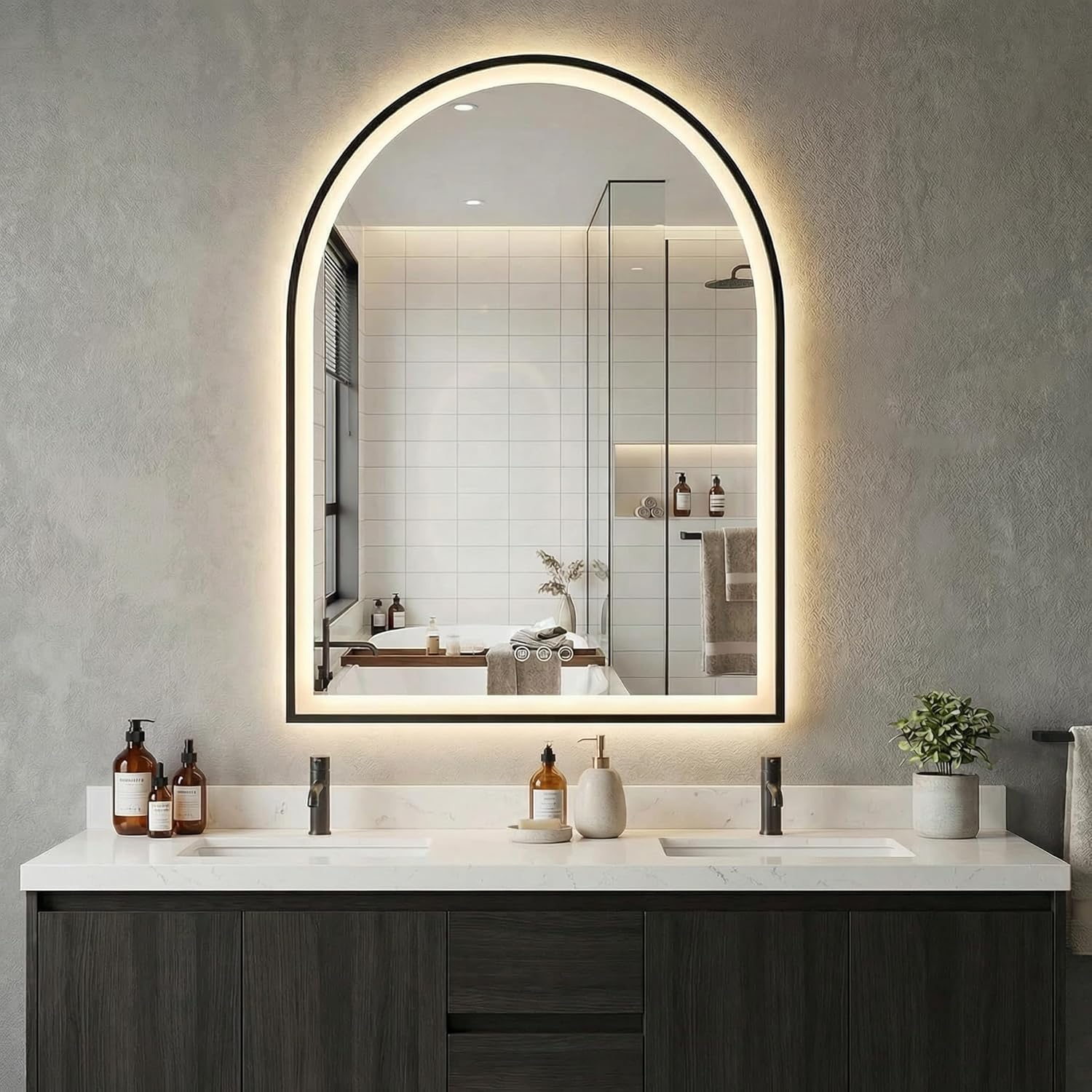 Mango 20 x 28 Inch Arched LED Bathroom Mirror with Anti-Fog and Dimmable Light