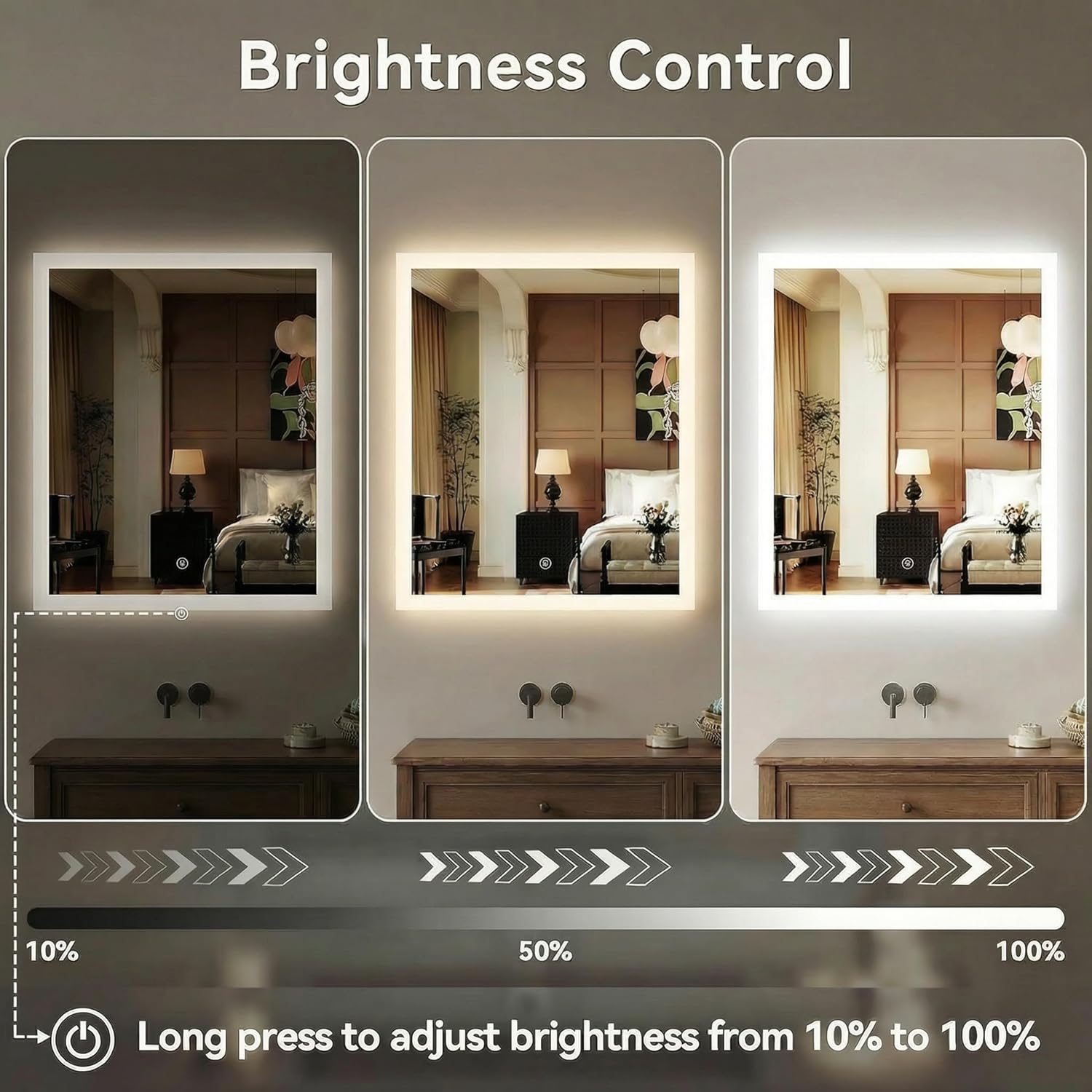 Mango 28 x 32 Inch Rectangular LED Bathroom Mirror with Anti-Fog and Dimmable 3-Color Light
