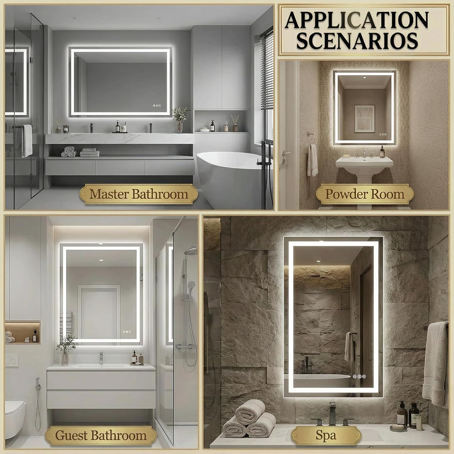Mango 48 x 32 Inch Rectangular LED Bathroom Mirror with Anti-Fog and Dimmable 3-Color Light
