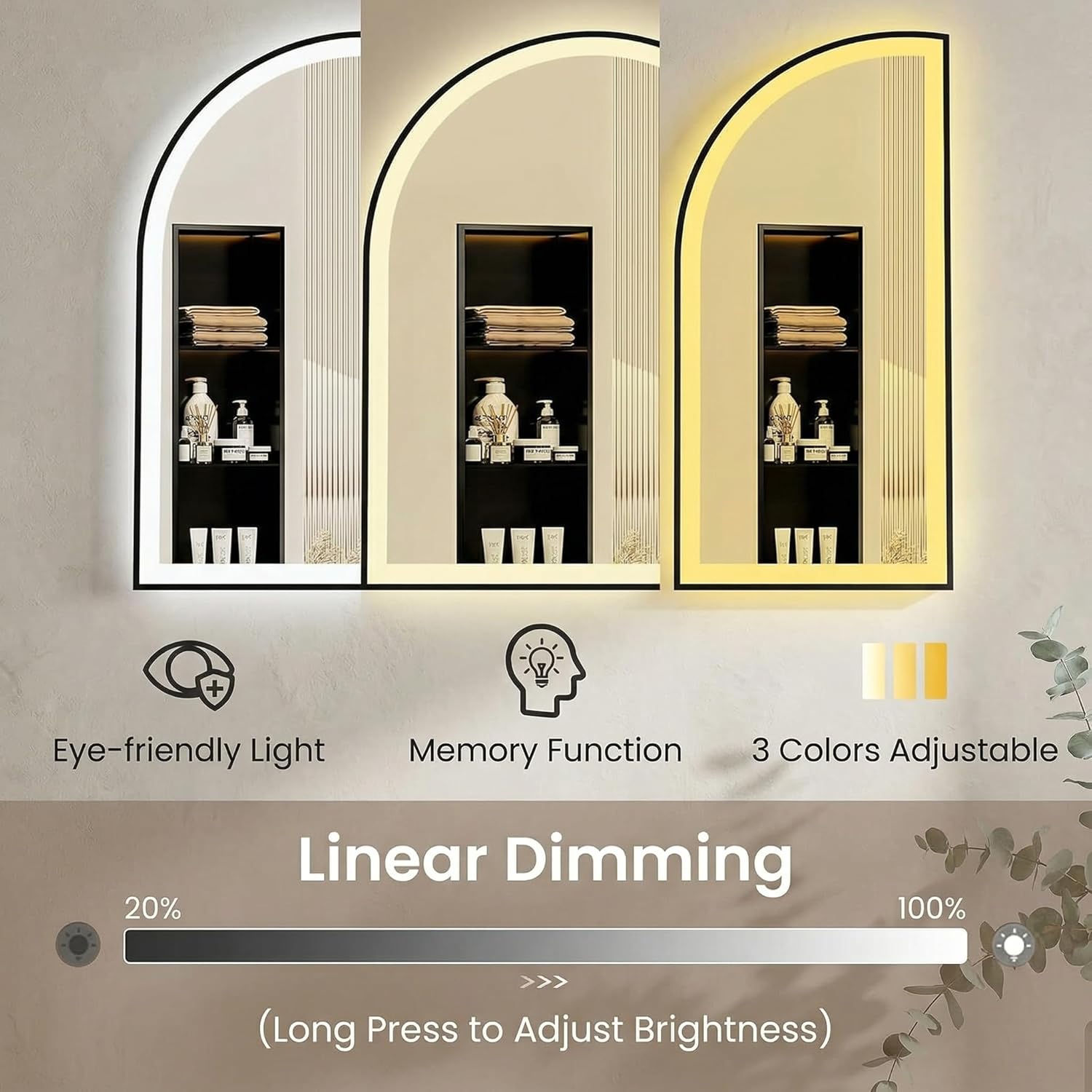 Mango 20 x 28 Inch Arched LED Bathroom Mirror with Anti-Fog and Dimmable Light