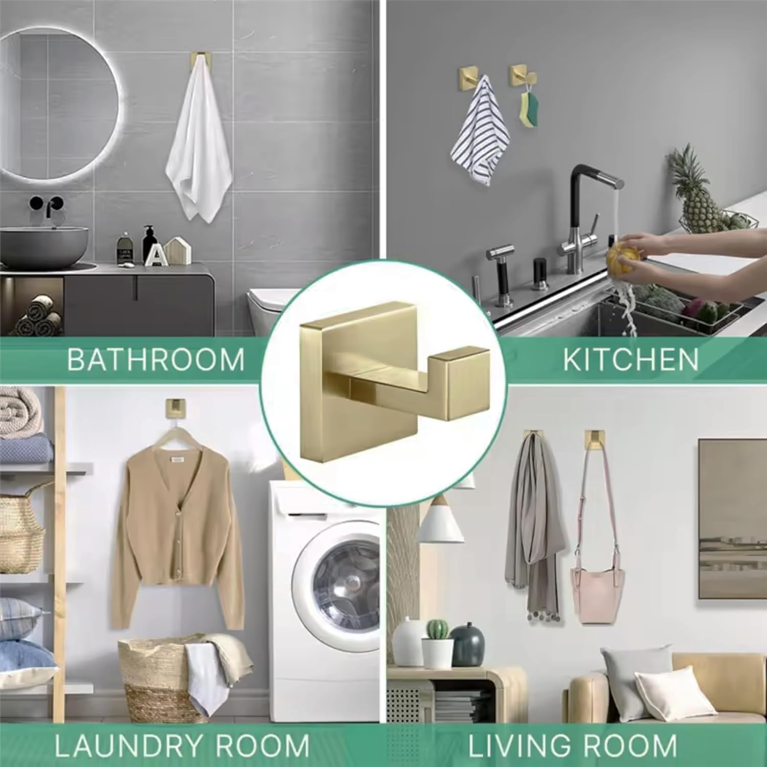 Towel Rack Set - Premium SUS304 Stainless Steel Towel Holder, Hand Towel Holder, Rustproof Bathroom Accessories - Includes 24" Bar, 6.5" Toilet Paper Holder, 2" Hook (Gold)