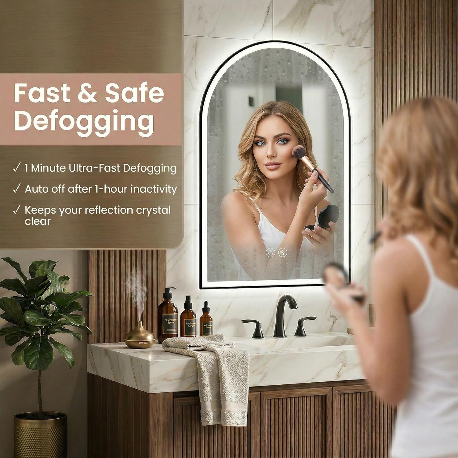 Mango 20 x 28 Inch Arched LED Bathroom Mirror with Anti-Fog and Dimmable Light