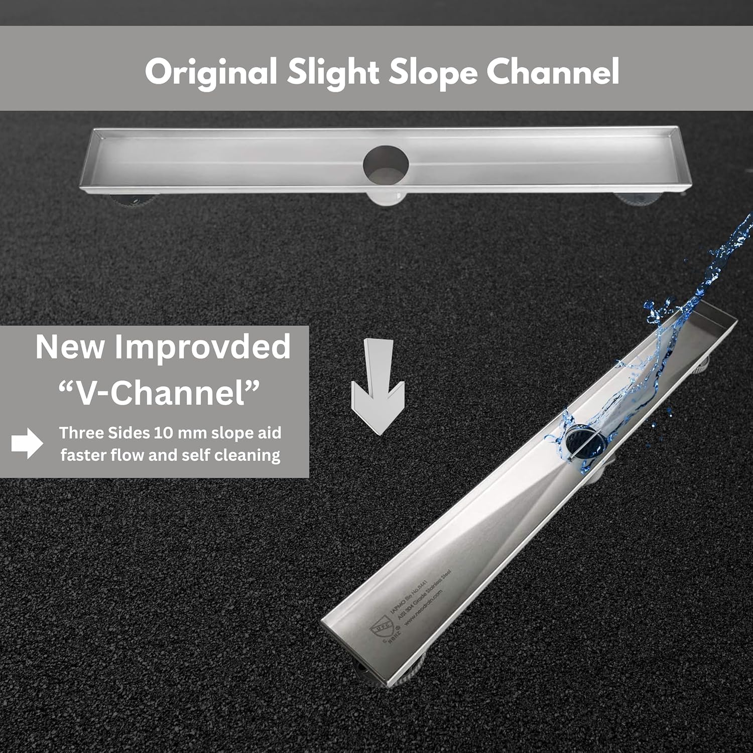 24" Linear Rectangle Shower Floor Drain Channel for Bathroom, Fast Drainage with Hair Strainer, CUPC Certified, Adjustable Leveling Feet with Removable Pattern Grate (Brushed Nickel, 24 Inch)