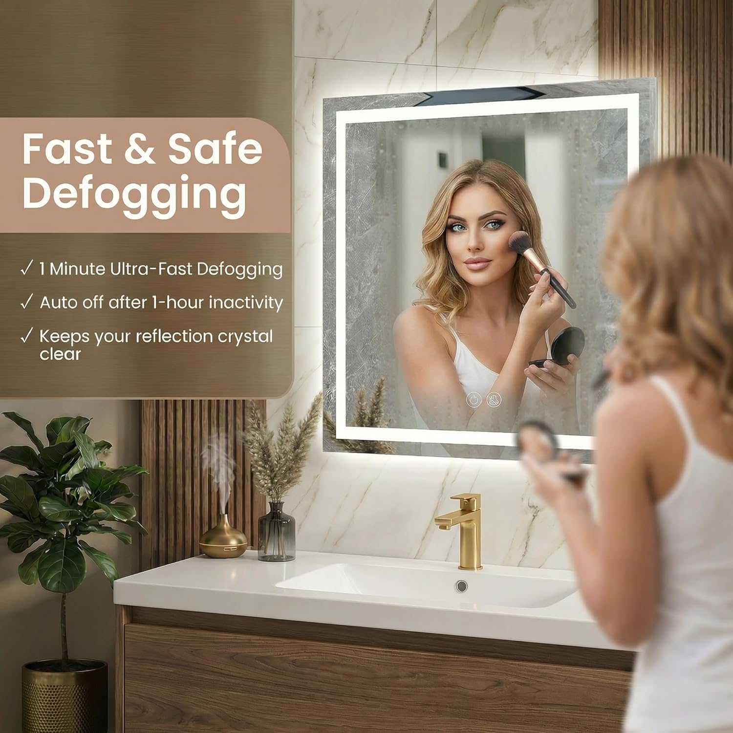 Mango Arched LED Bathroom Mirror, Anti-Fog, Dimmable 3-Color Light, 30 x 32 Inch