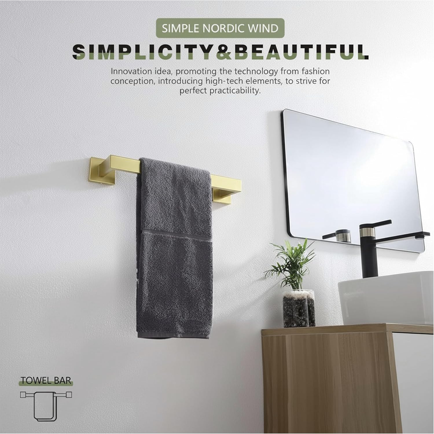 Towel Rack Set - Premium SUS304 Stainless Steel Towel Holder, Hand Towel Holder, Rustproof Bathroom Accessories - Includes 24" Bar, 6.5" Toilet Paper Holder, 2" Hook (Gold)