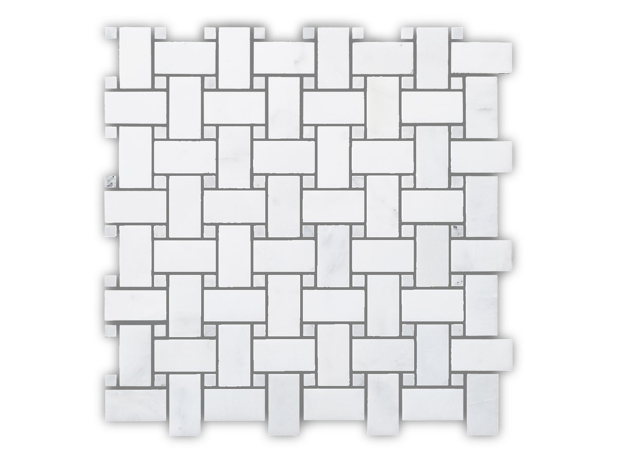 Oriental White Basket Weave Matt Marble Backsplashes Floor & Wall Tiles ( 12x12 inch) MG606