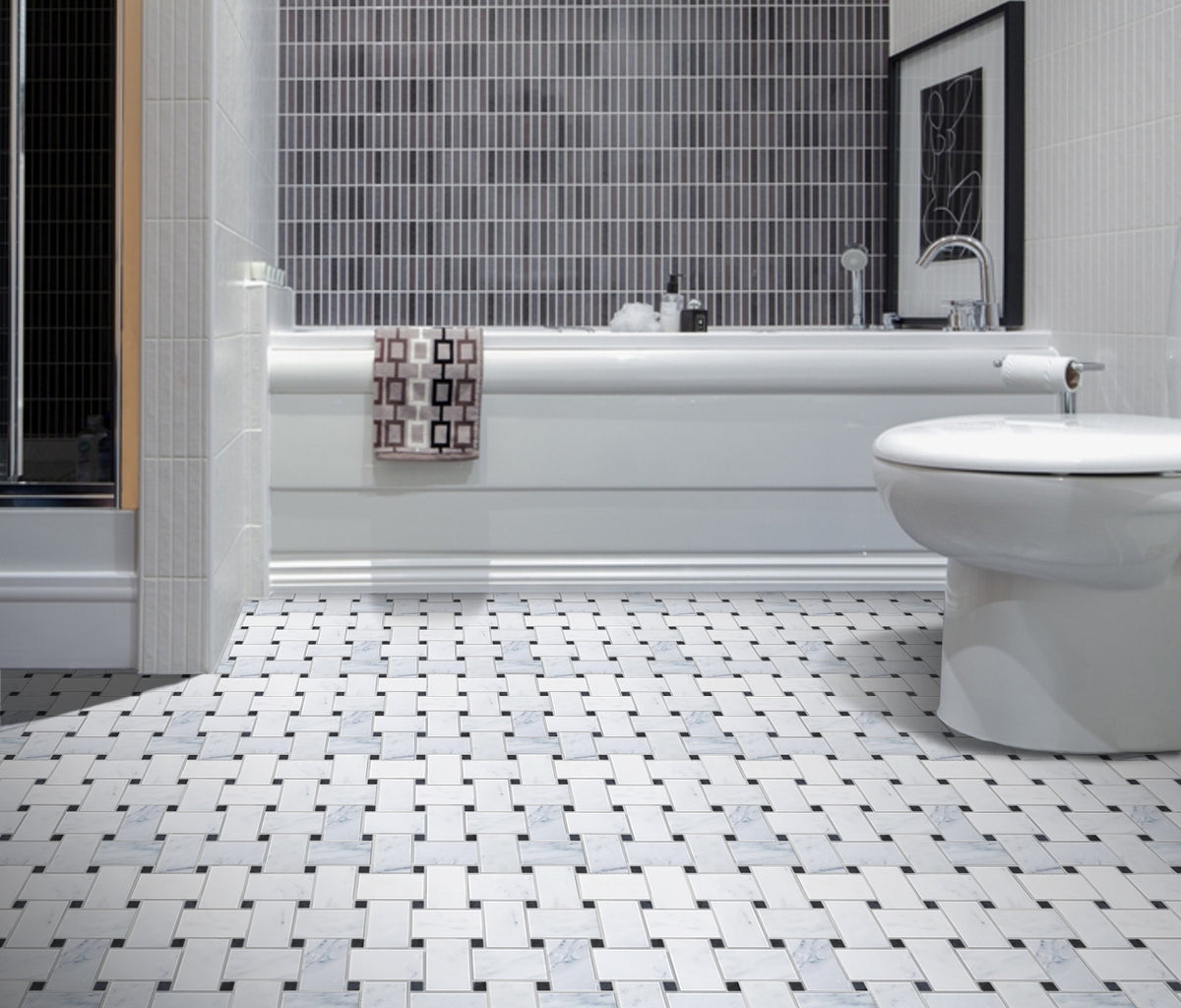 Oriental White Basket Weave Polished Marble Backsplashes Floor & Wall Tiles ( 12x12 inch) MG608