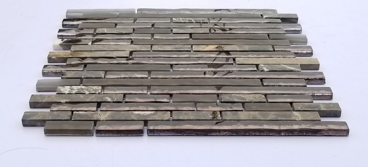 BAYHAM Stone Mix Glass strips Marble Backsplash Mosaic Floor & Wall Tiles(12x12 inch) CH001