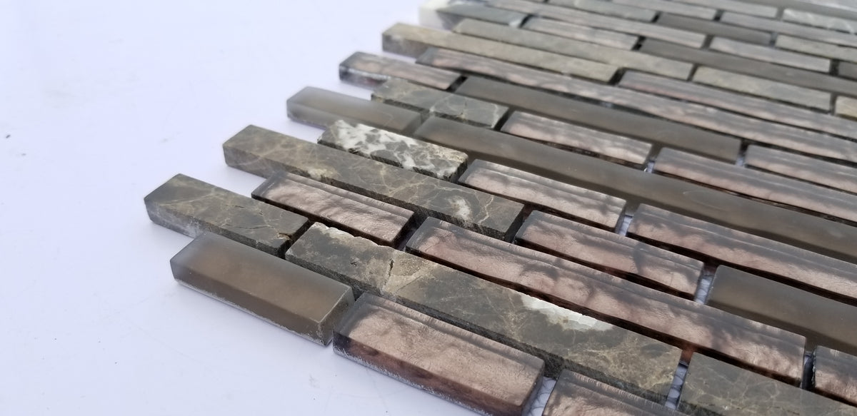 BAYHAM Stone Mix Glass strips Marble Backsplash Mosaic Floor & Wall Tiles(12x12 inch) CH001