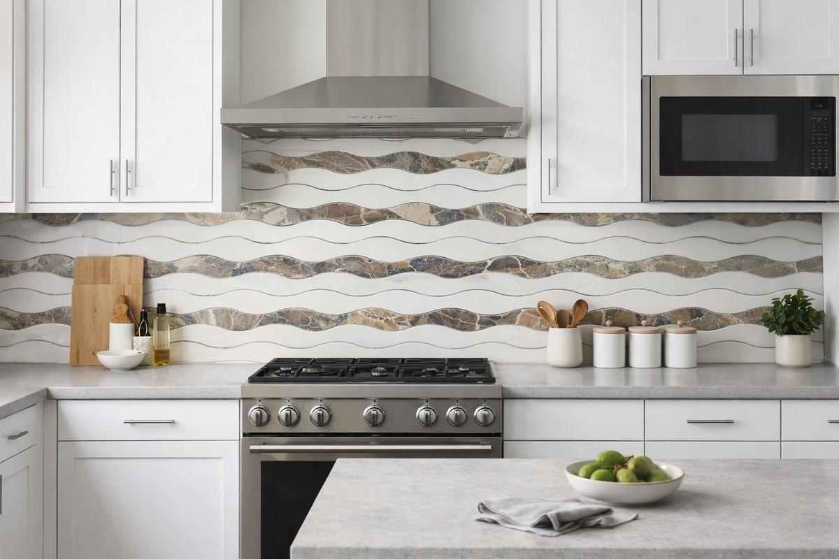 LASE WAVE STRIPS Marble Backsplash Mosaic Floor & Wall Tiles(12x12 inch) EW304