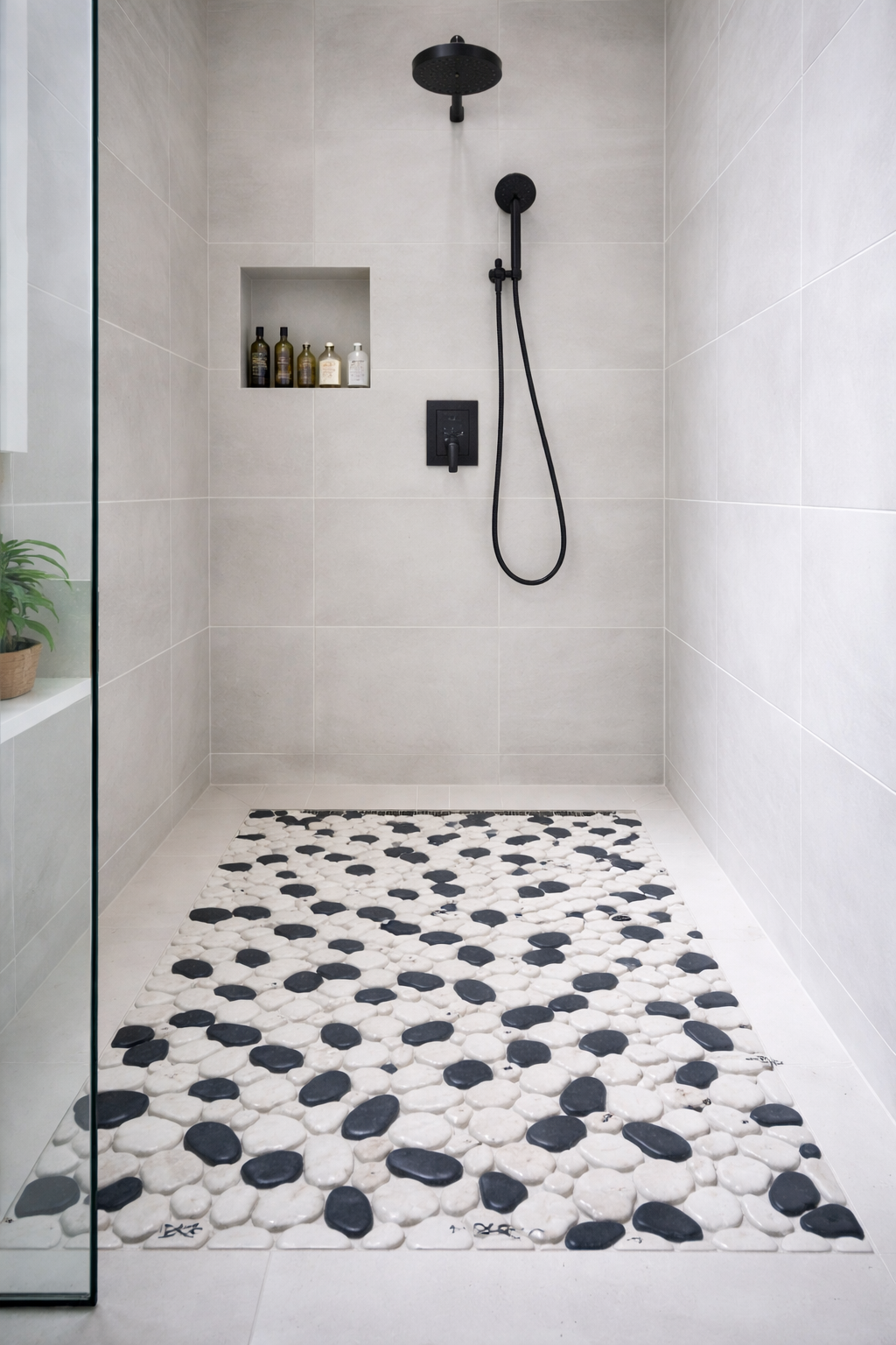 WHITE MIX BLACK NATURAL RIVER STONE Marble Backsplash Mosaic Floor and Wall tile  (12x12 inch) MG643