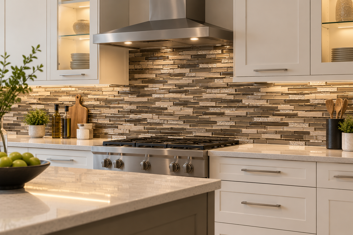 TEXAS VANILLA STONE GLASS MIX Strips Backsplashes Wall tiles (10x10 inch) RM060