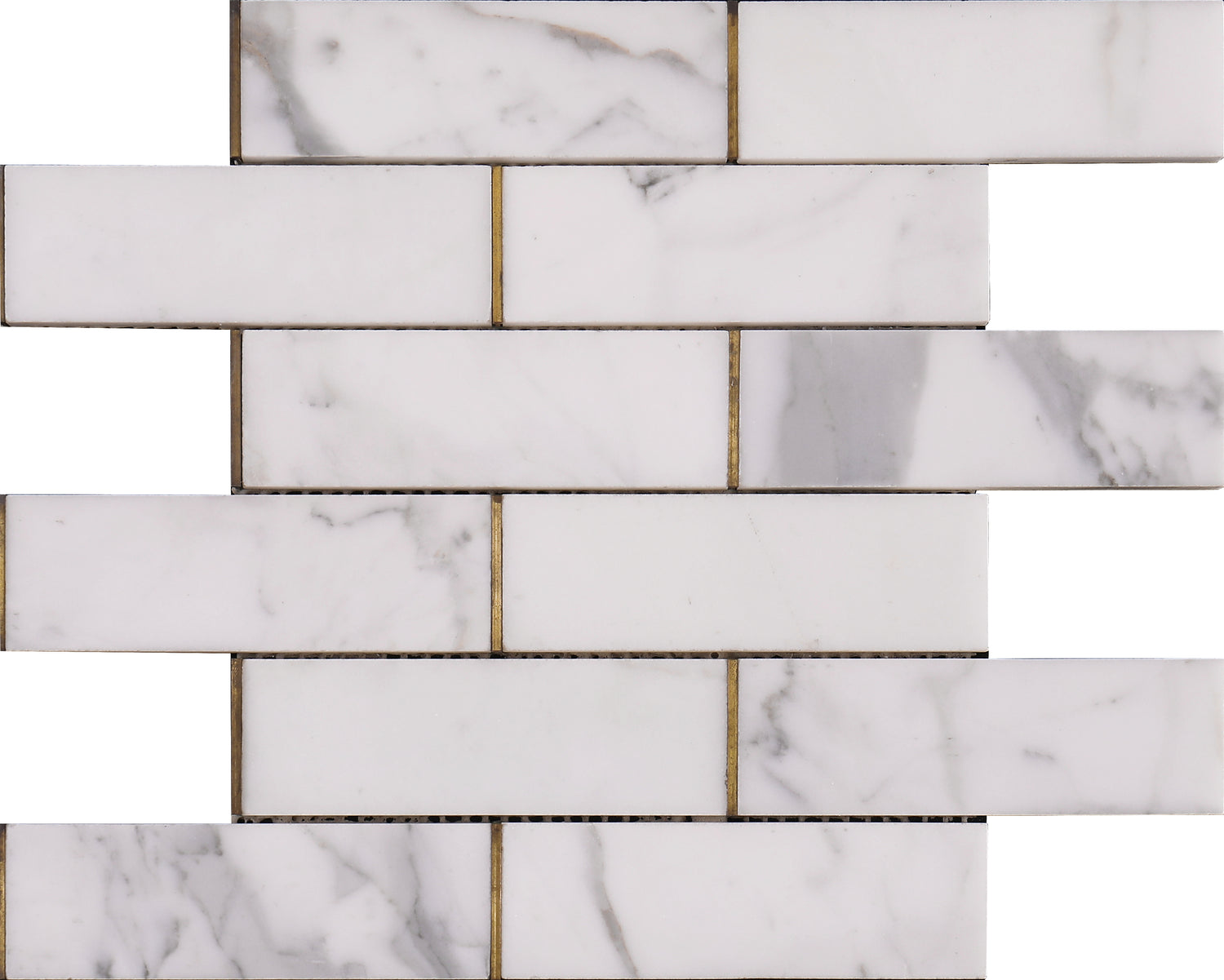 Statuario White with Gold Accent 2x6 Subway Brick Marble Floor and Wall Tiles (12x12 inch) DP5939