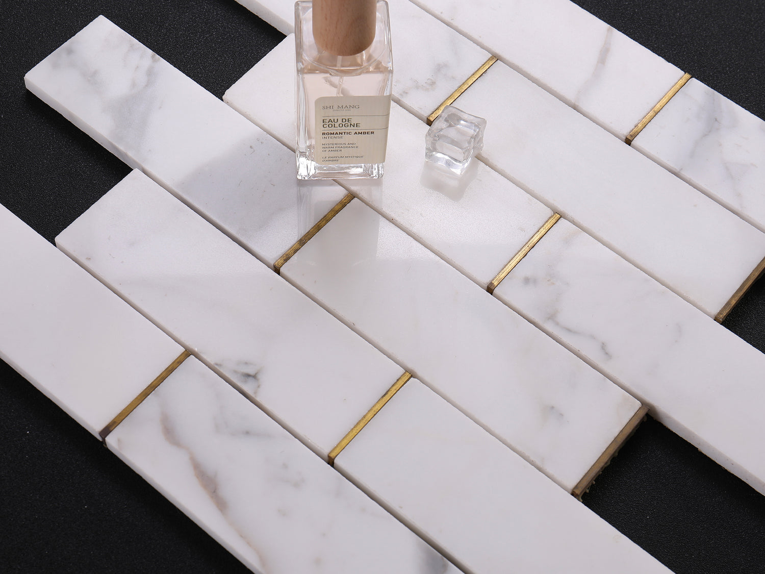 Statuario White with Gold Accent 2x6 Subway Brick Marble Floor and Wall Tiles (12x12 inch) DP5939