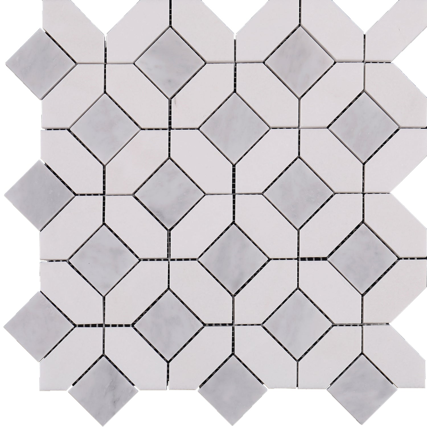 Diamond forever. White and Grey Marble Interlock Backsplash Floor and Wall Tiles (12x12 inch) DP5954