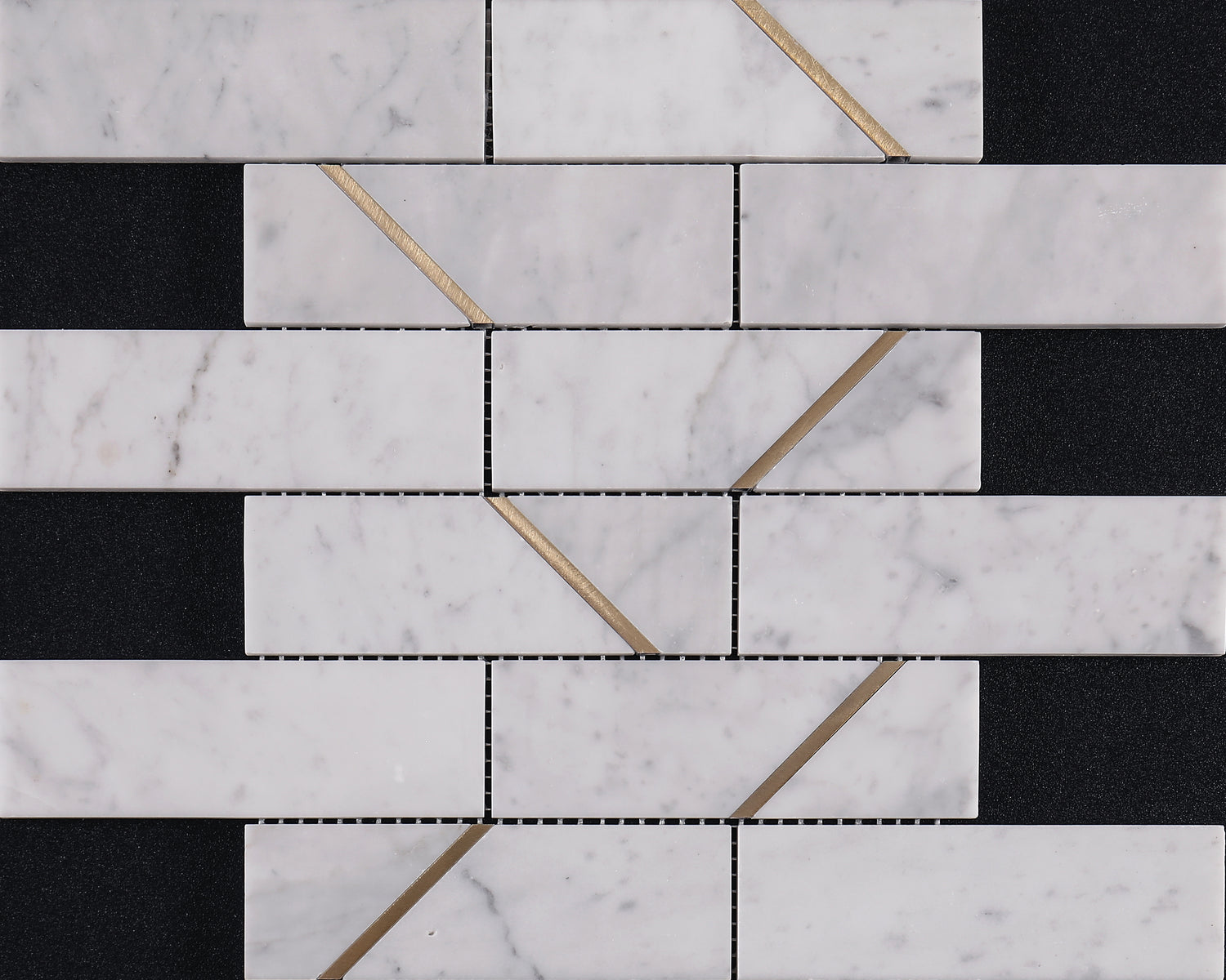 Carrara Marble with Gold Accent Brick Subway Marble Backsplash Floor and Wall Tiles (12x12 inch)DP5955