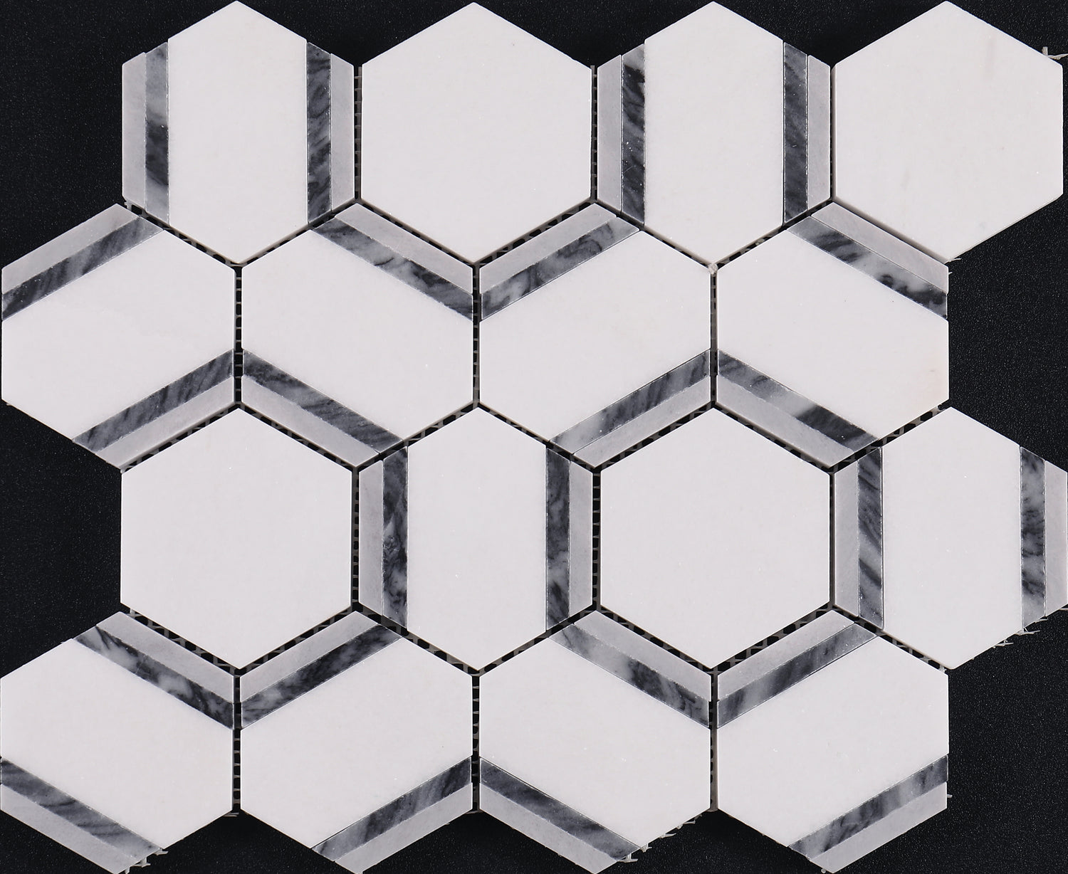 3D Hexagonal Geometric Alps White with Blue Marble Backsplash Mosaic  Wall & Floor Tiles (12x12 inch) DP5956