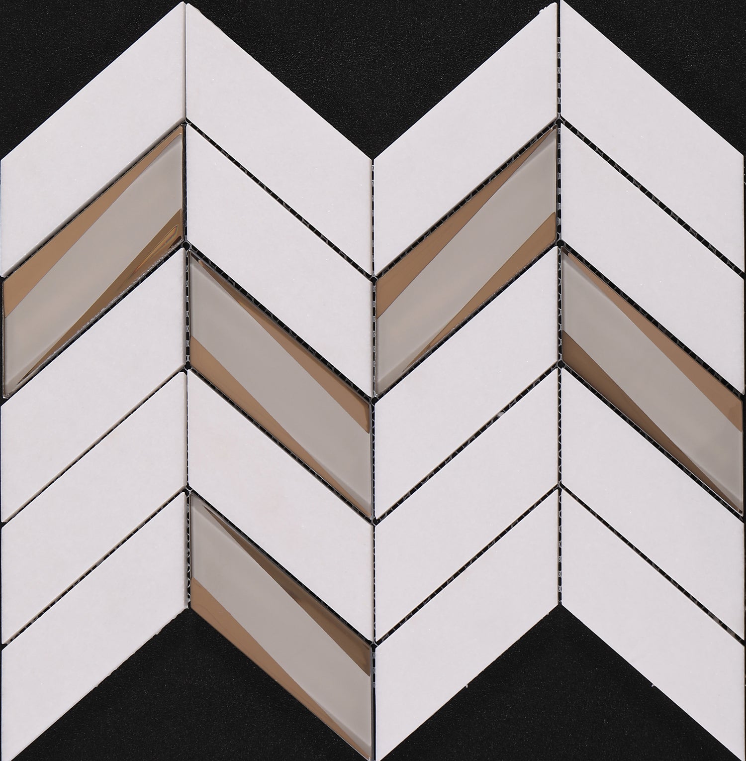 White Marble Mixed with silver Mirror Glass Accent Chevron Backsplashes Wall Tiles(13.5x10.7 inch)DP5927