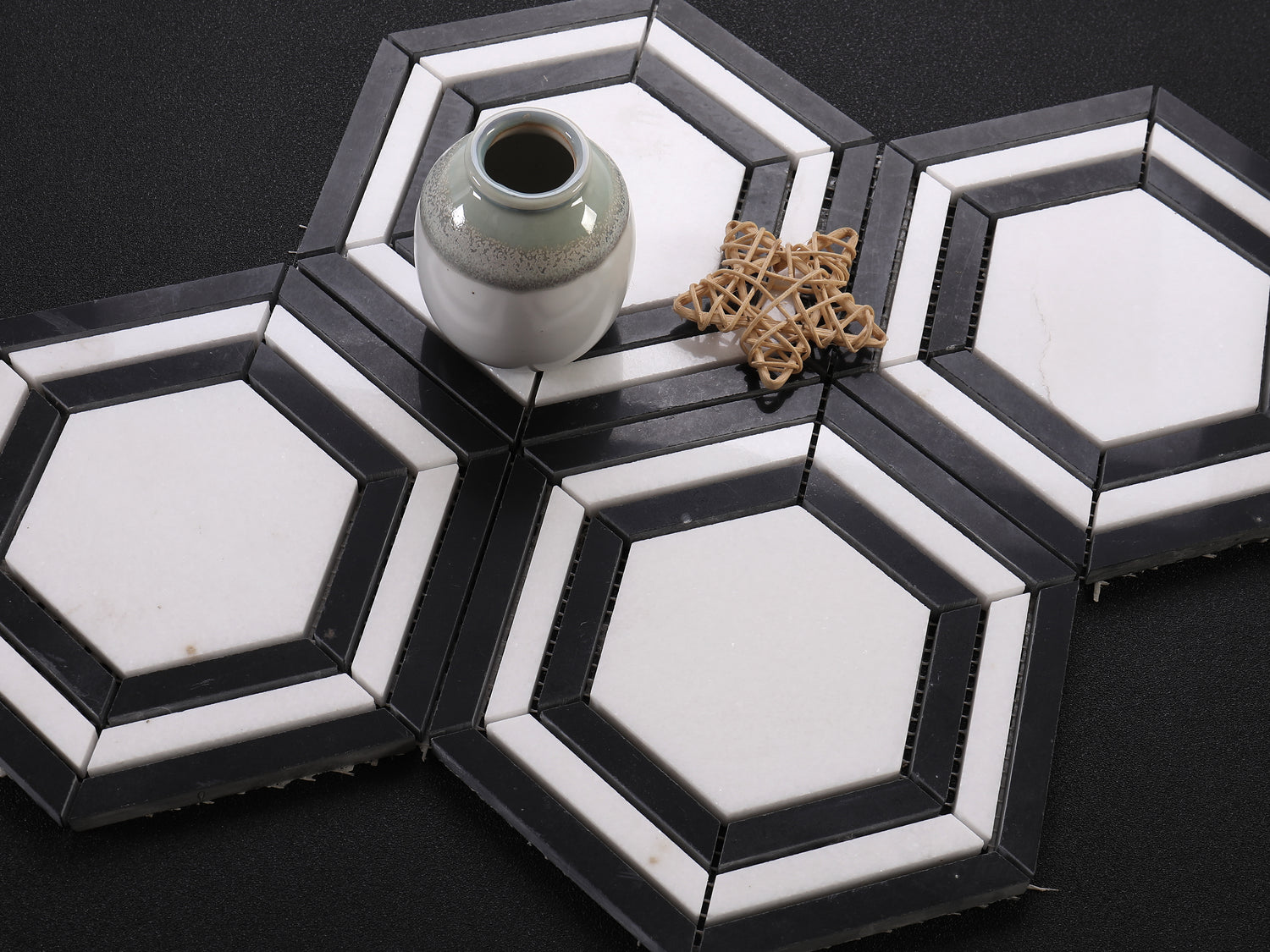 Classic Black and White Geometric Hexagon Marbel Backsplash Floor and Wall Tiles (12x12 inch)DP5961