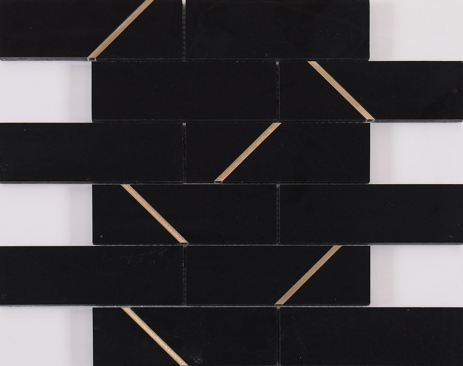 Classic Black 2x6 Brick Pattern Marble with Gold Accent Backsplash Floor and Wall Tiles (12x12 inch) DP5964