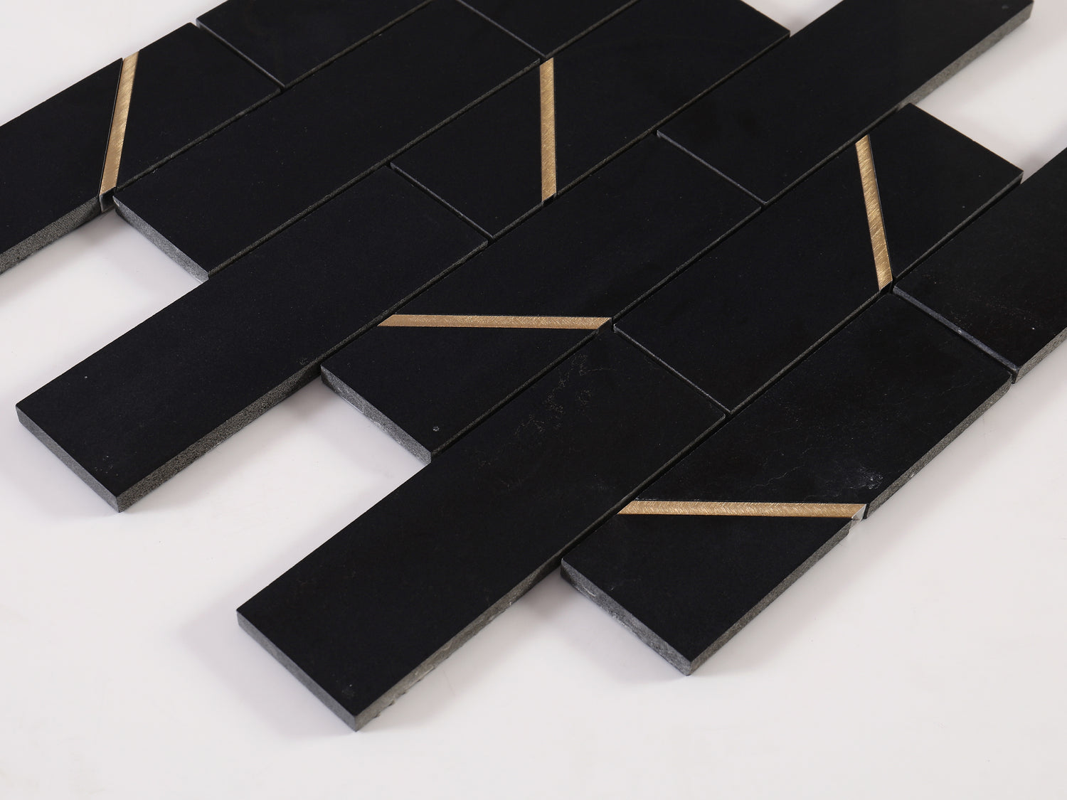 Classic Black 2x6 Brick Pattern Marble with Gold Accent Backsplash Floor and Wall Tiles (12x12 inch) DP5964