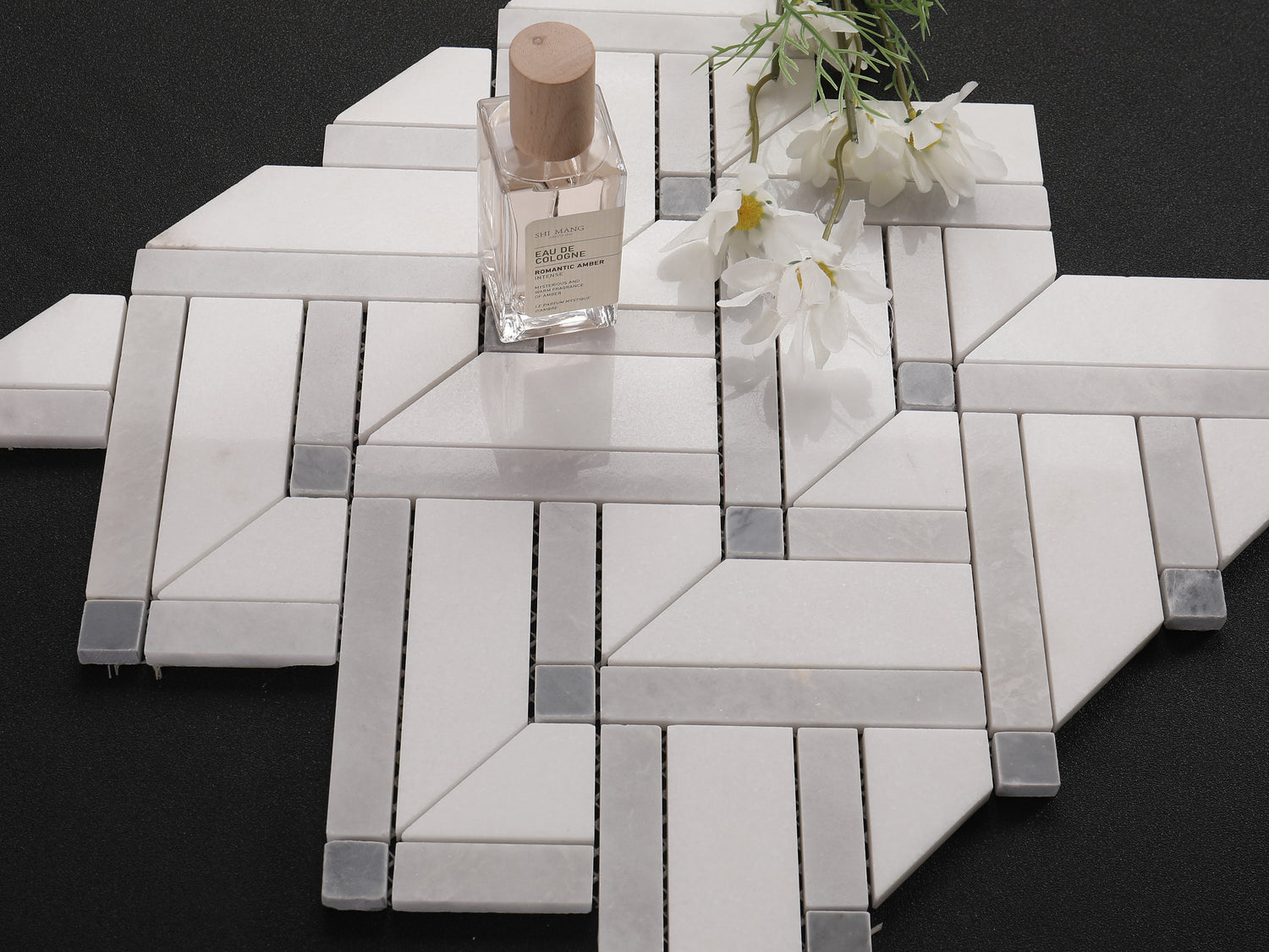 White and Grey Basket Herringbone Marble Backsplash Mosaic Floor & Wall Tile (12x12 inch) DP5981