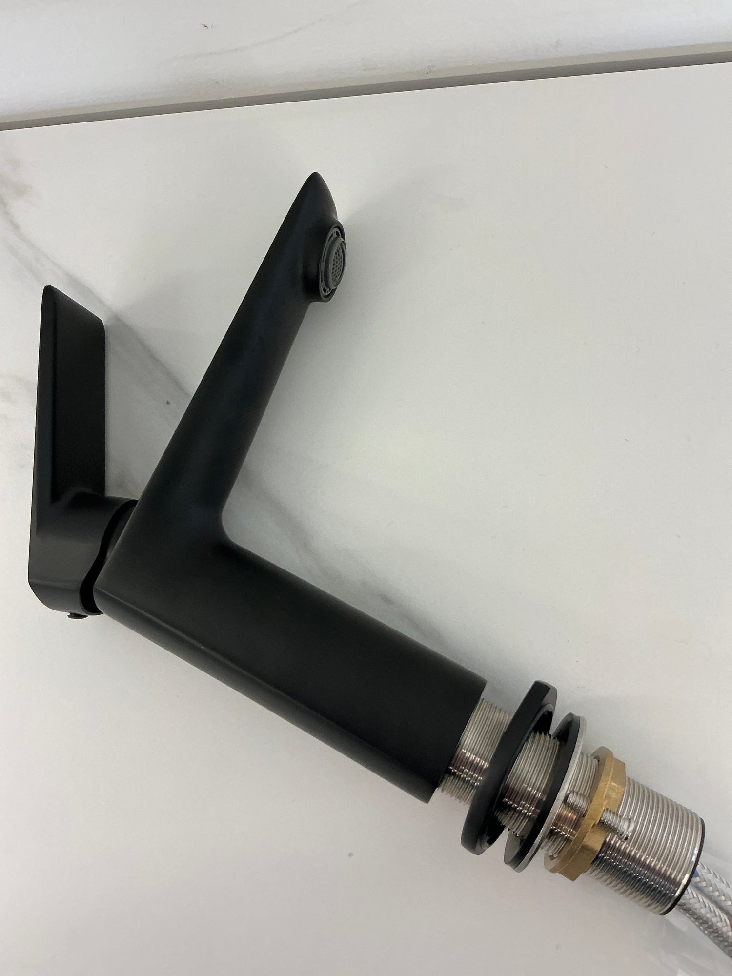Black Single Hole Bathroom Vanity Faucet 1 Hole, Single Handle Bathroom Sink Faucet, Robinet monotrou Salle de bain, 304SUS Stainless Steel with Pure in-Built Copper (Triangular Body, Black)
