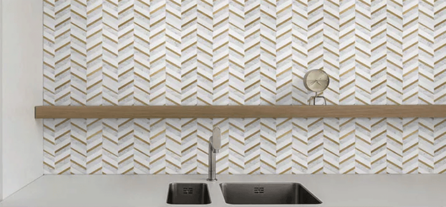 Rome Chevron Golden Grey Marble and Copper Backsplash Mosaic Floor & Wall Tile (12x12 inch) DP5925