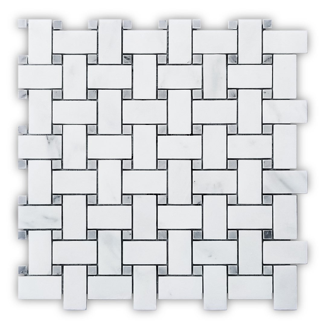 Oriental White 1x2 Basket Weave Marble Backsplash Mosaic Floor & Wall Tiles (12x12 inch)DP8601