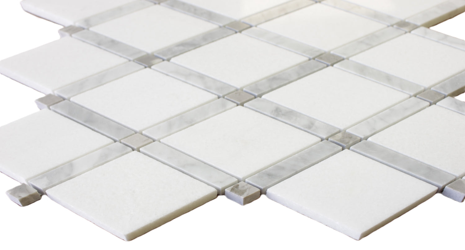 Oriental White and Grey Diamond Basket Weave Marble Backsplashes Floor & Wall Tiles ( 11.5x12 inch) DP8639