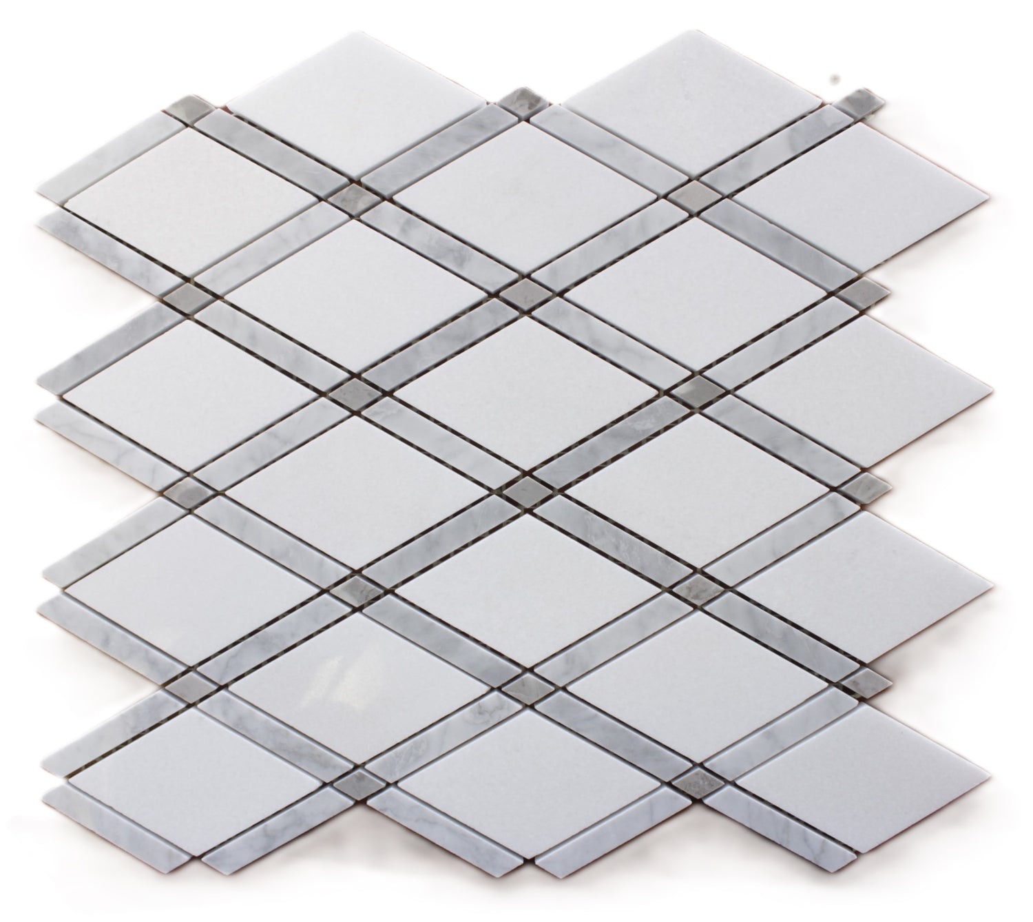 Oriental White and Grey Diamond Basket Weave Marble Backsplashes Floor & Wall Tiles ( 11.5x12 inch) DP8639